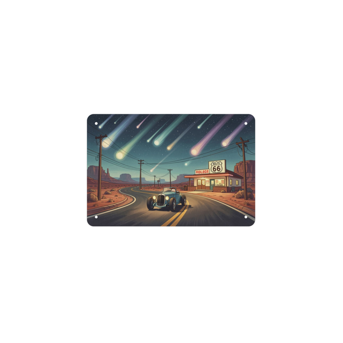Meteor Motel Route 66 12 x 8 in Metal Tin Sign
