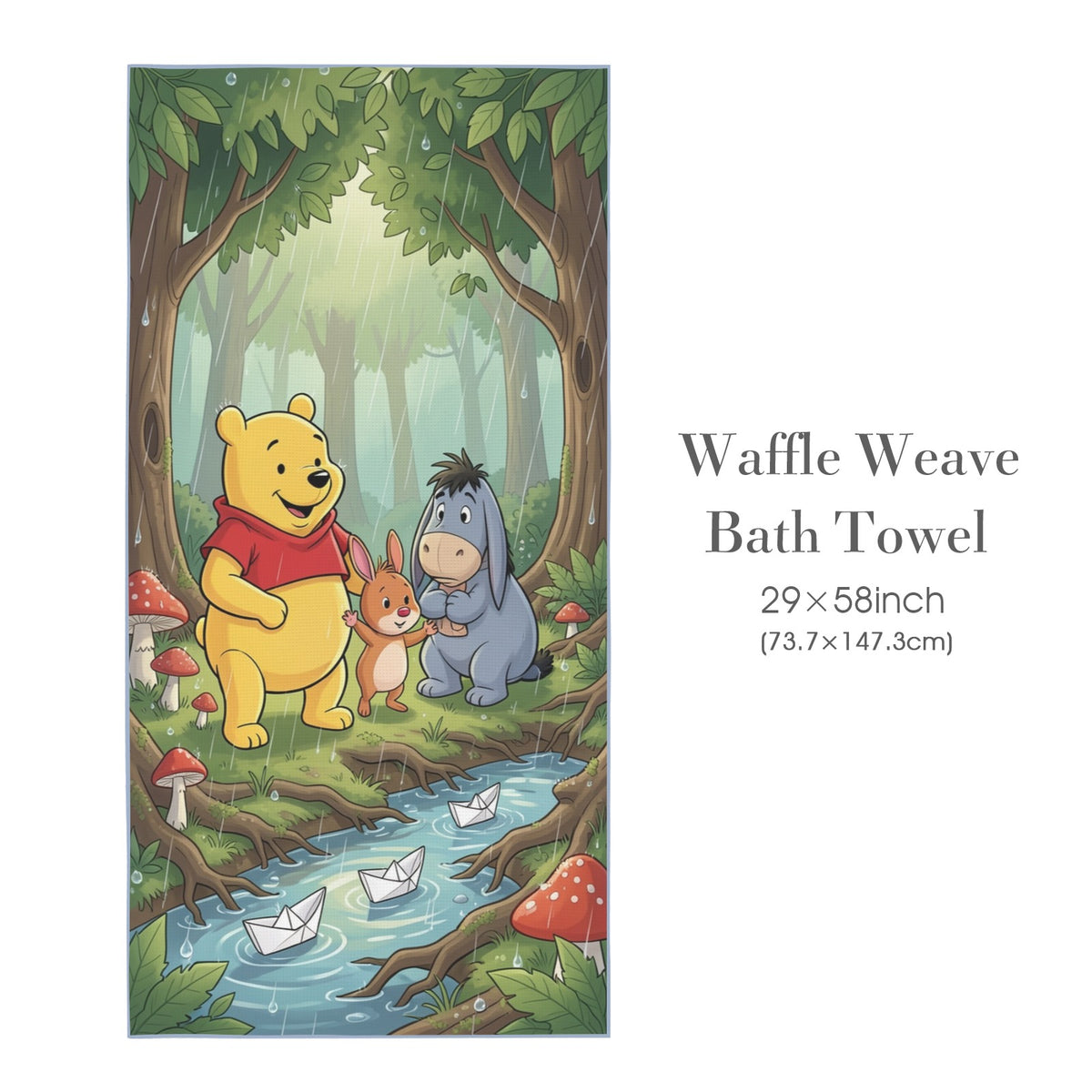 Pooh Rain Stream Paper Boats 29"x58" (QUE) Waffle Weave Bath Towel