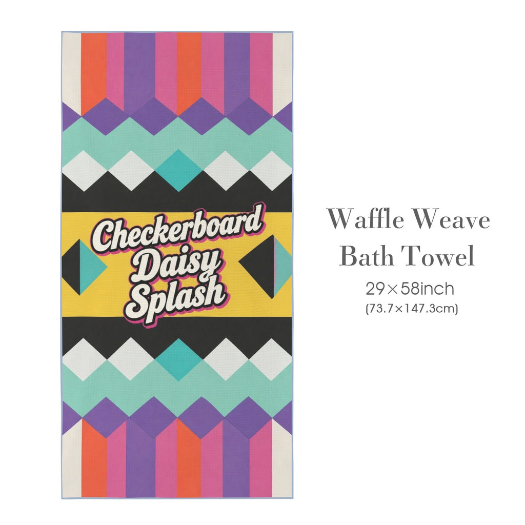 Checkerboard Daisy Splash 29"x58" (QUE) Waffle Weave Bath Towel