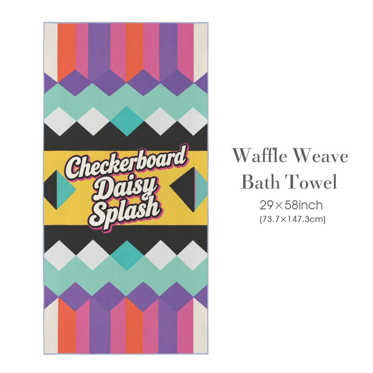 Checkerboard Daisy Splash 29"x58" (QUE) Waffle Weave Bath Towel