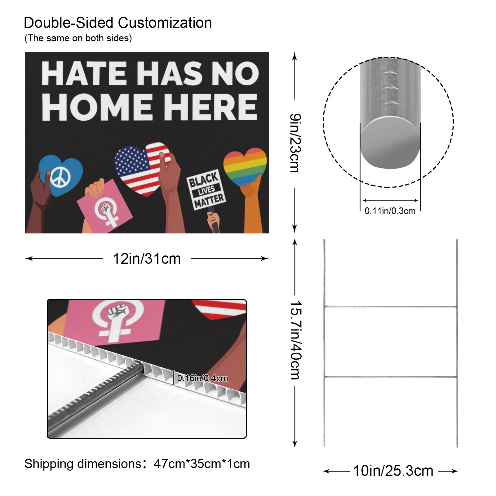 Hate Has No Home Here 12 x 9 in House Sign