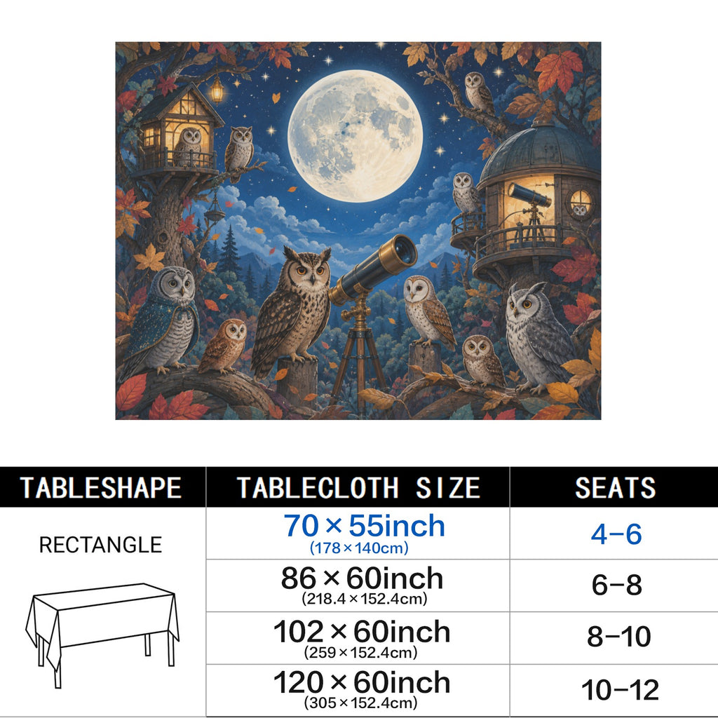 Owl Observatory 178cm x 140cm Rectangular Tablecloth 70x55inch (QUE)