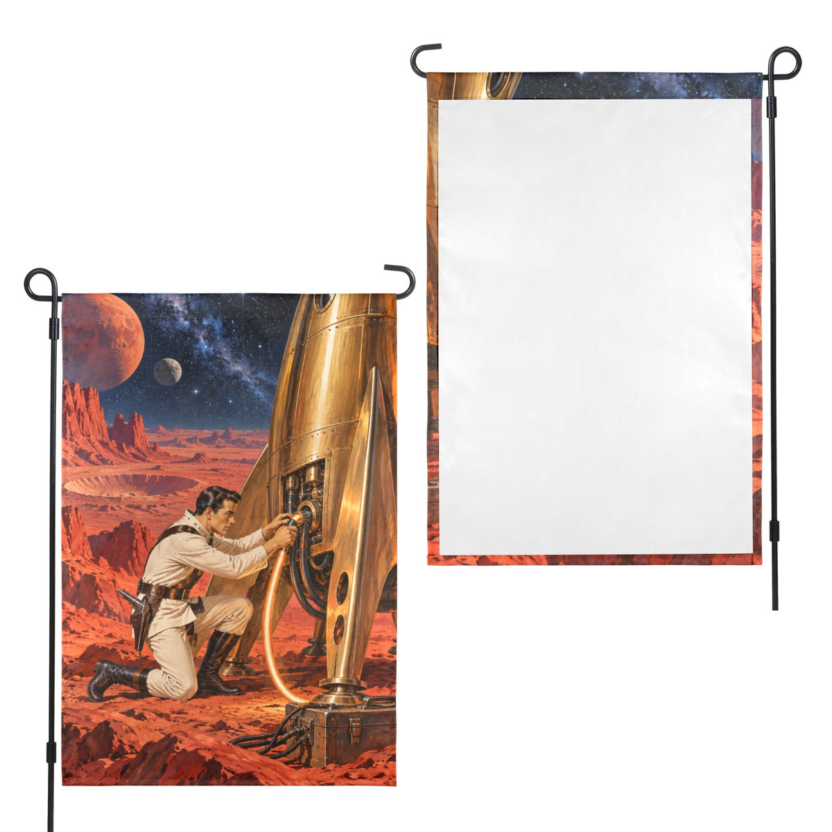 Red Planet Rocket Buck Rogers 12 x 18 in Garden Flag