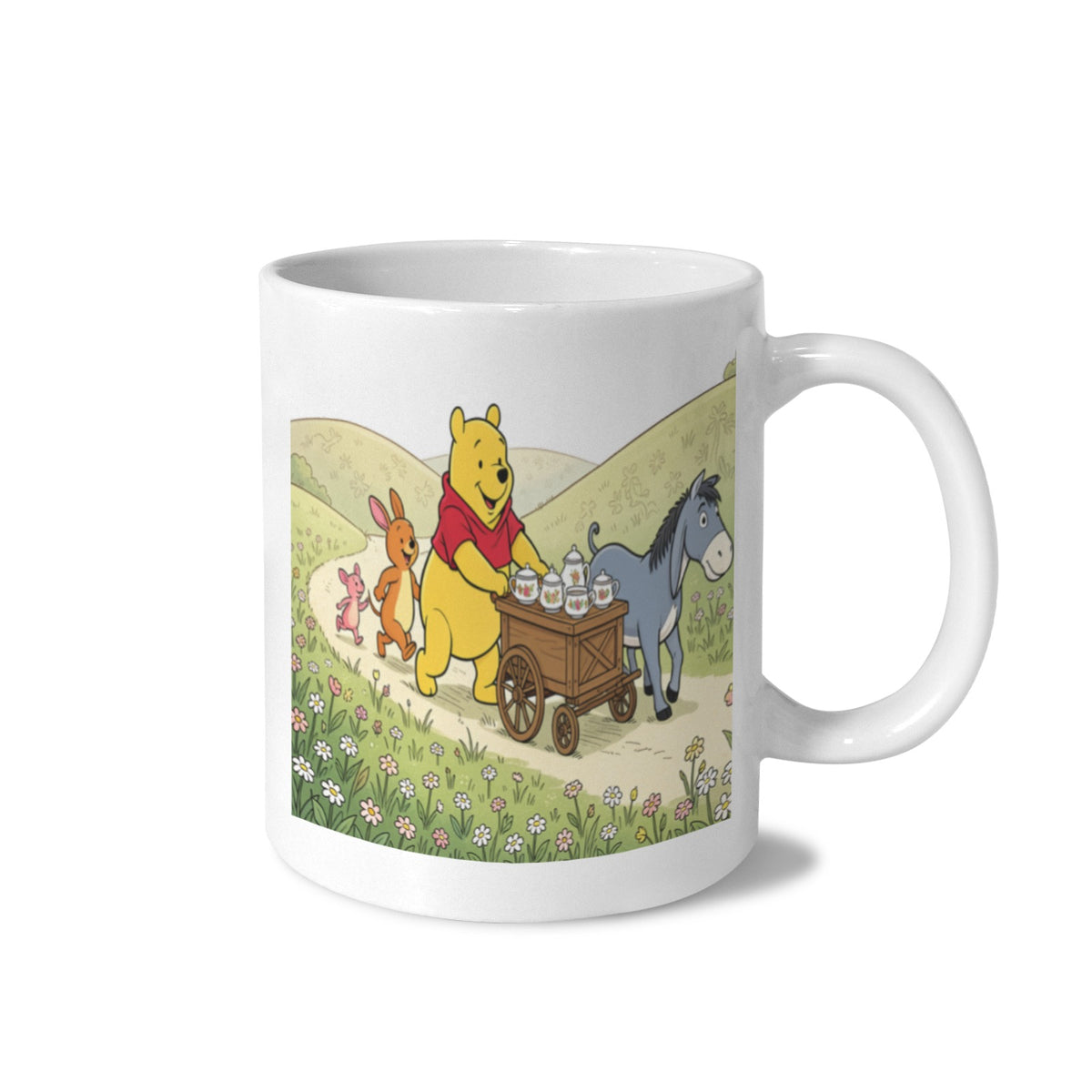 Pooh Tea Cart Meadow 11 oz White Ceramic Mug