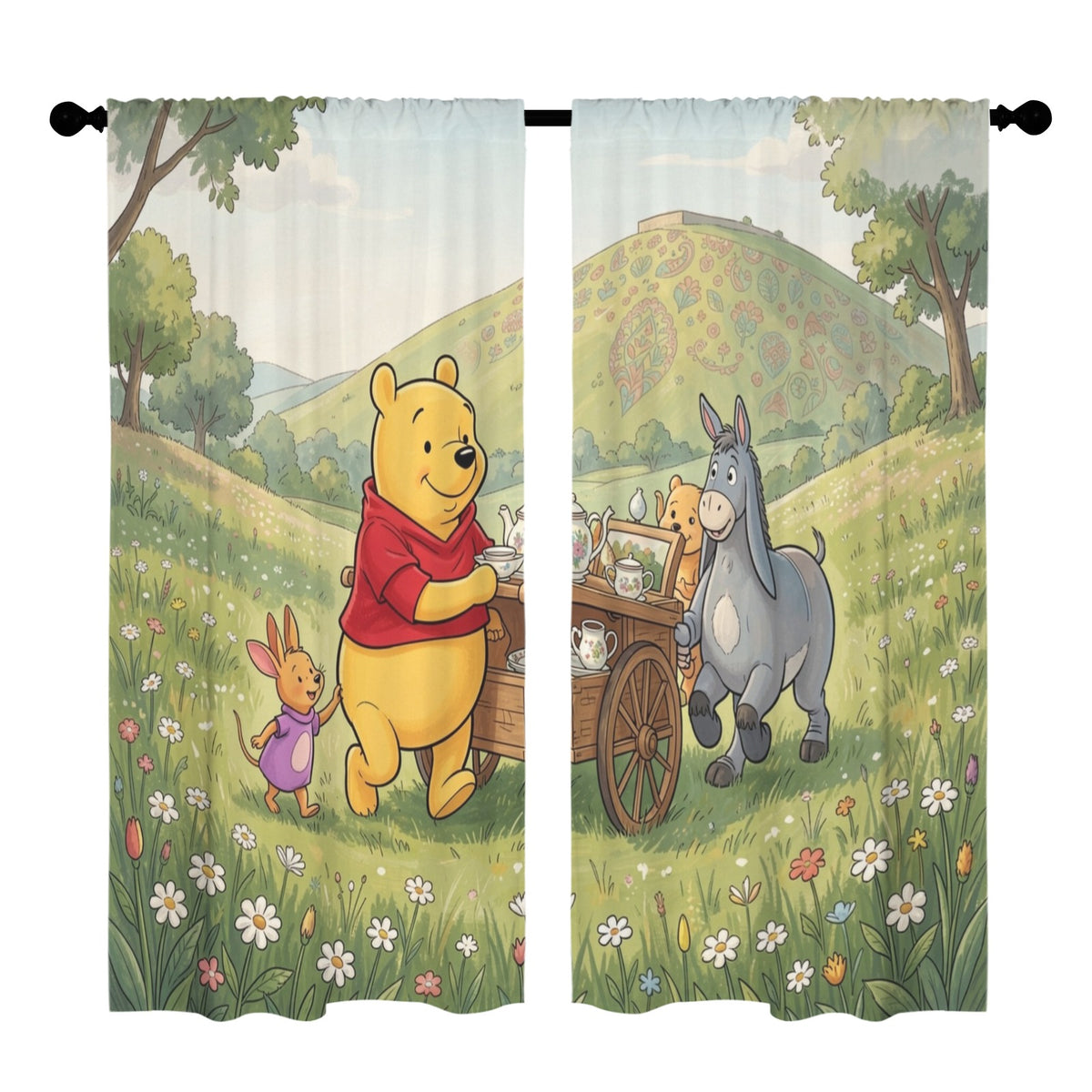 Pooh Clover Meadow Tea Cart 52 x 84 in Window Curtain Set