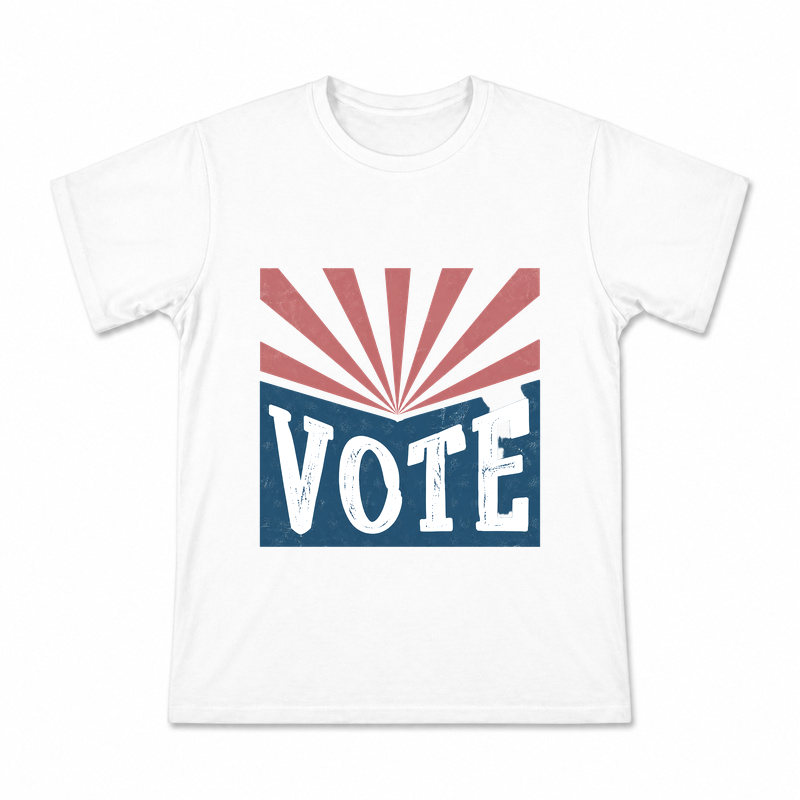Men's Retro Sunburst Vote Graphic T-Shirt on a white T-shirt.