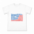 Men's Democracy Has No Kings Flag Graphic T-Shirt on a white T-shirt.