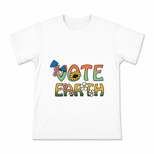 Men's Vote Earth Botanical Graphic T-Shirt on a white T-shirt.