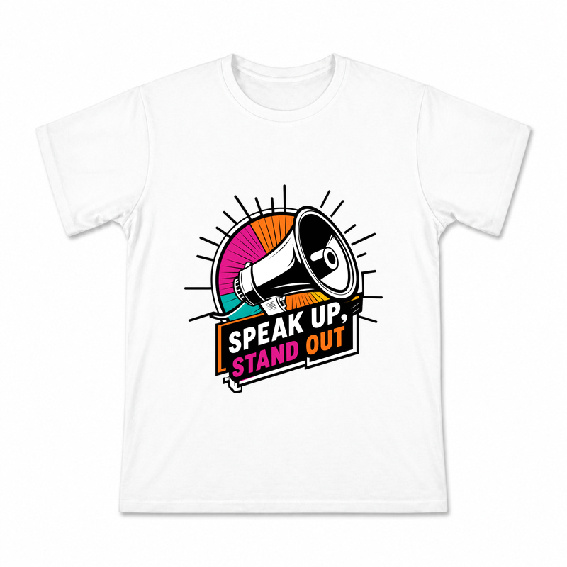 Men's Speak Up Stand Out Graphic T-Shirt on a white T-shirt.