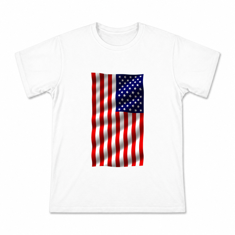 Men's Waving Flag Graphic T-Shirt on a white T-shirt.