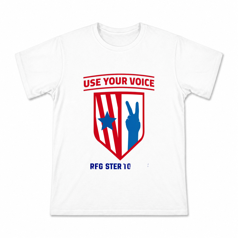 Men's Use Your Voice Graphic T-Shirt on a white T-shirt.