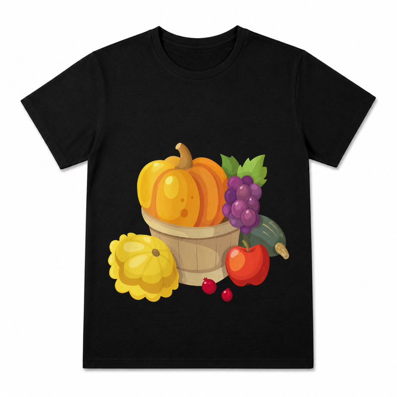Harvest Basket Linework Women's Graphic T-Shirt on a black T-shirt.