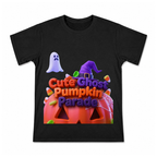Cute Ghost Pumpkin Parade Men's Graphic T-Shirt on a black T-shirt.