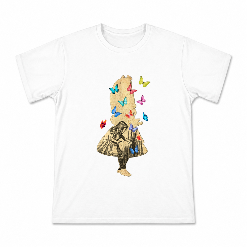 Butterfly Figure Illustration Men's Graphic T-Shirt on a white T-shirt.