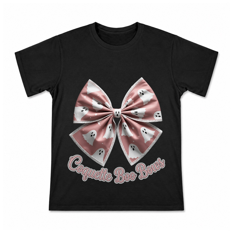 Coquette Boo Bows Men's Graphic T-Shirt on a black T-shirt.