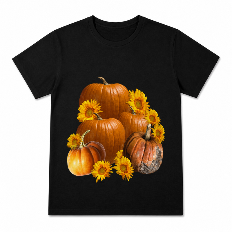 Golden Sunflower Crest Women's Graphic T-Shirt on a black T-shirt.