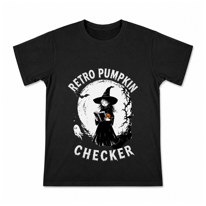 Retro Pumpkin Checker Men's Graphic T-Shirt on a black T-shirt.