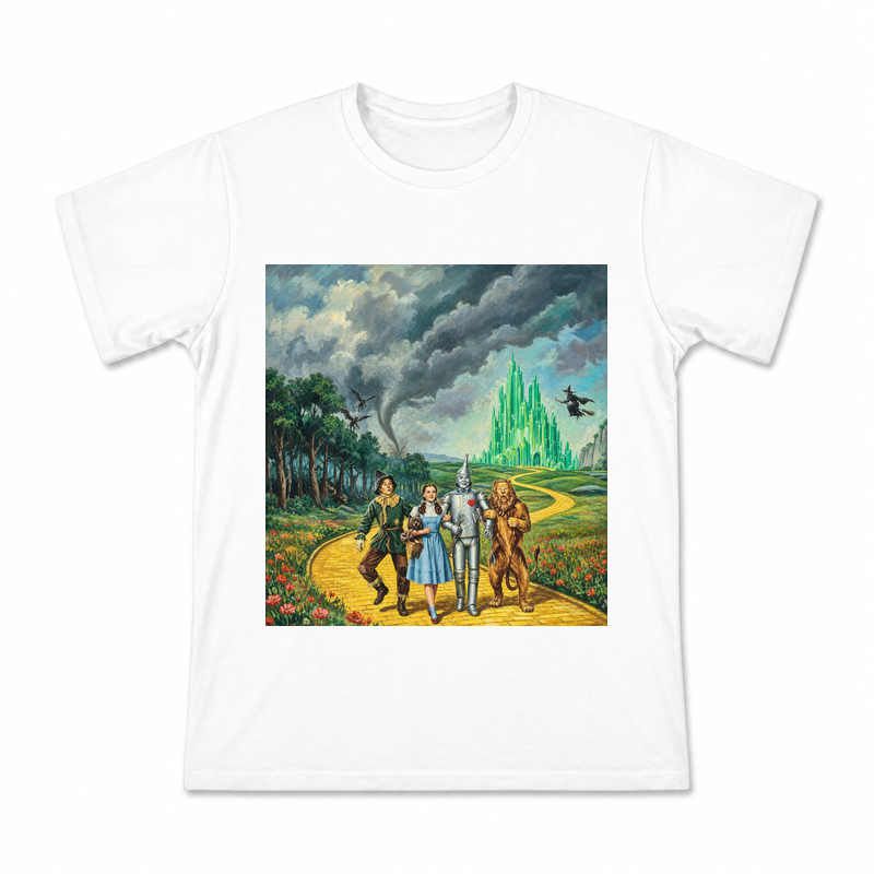 Oz Travelers on the Road Men's Graphic T-Shirt on a white T-shirt.