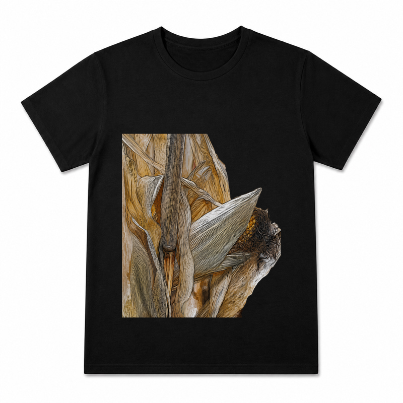 Corn Stalk Folk Art Women's Graphic T-Shirt on a black T-shirt.