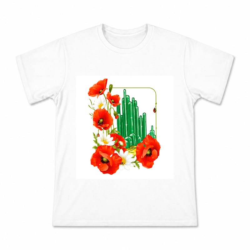 Poppy and Emerald City Frame Men's Graphic T-Shirt on a white T-shirt.