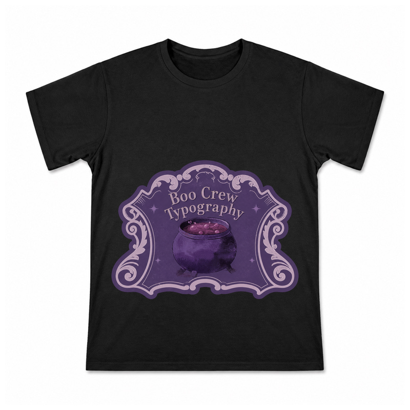 Boo Crew Typography Men's Graphic T-Shirt on a black T-shirt.