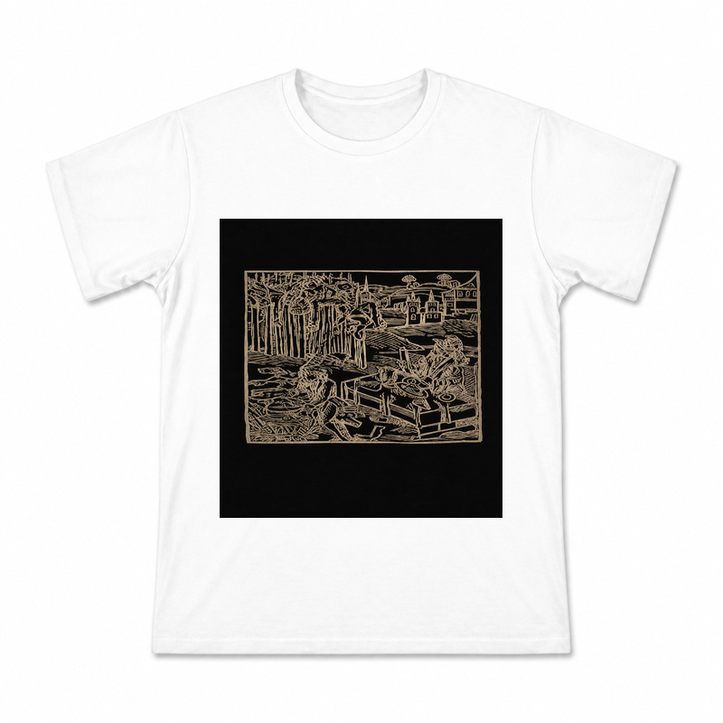 Cream Linework Night Scene Men's Graphic T-Shirt on a white T-shirt.