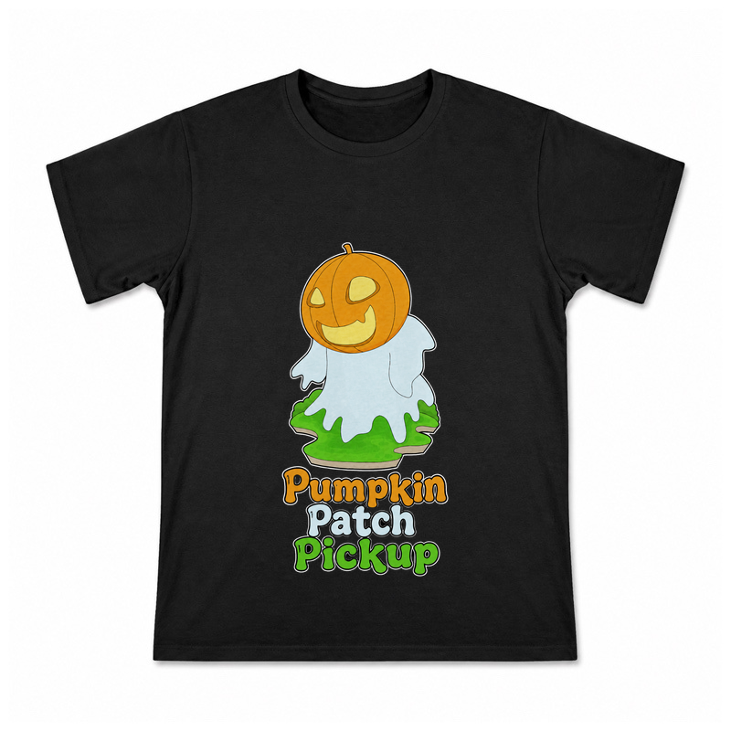 Pumpkin Patch Pickup Men's Graphic T-Shirt on a black T-shirt.