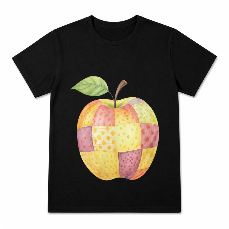 Folk Quilt Harvest Blocks Women's Graphic T-Shirt on a black T-shirt.
