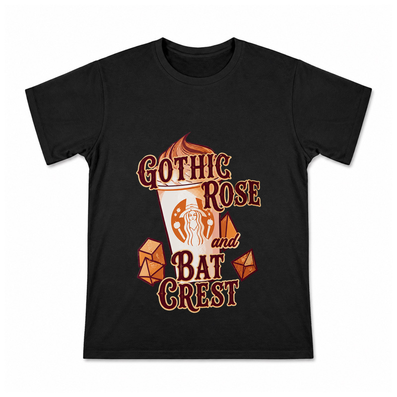 Gothic Rose Bat Crest Men's Graphic T-Shirt on a black T-shirt.