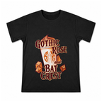Gothic Rose Bat Crest Men's Graphic T-Shirt on a black T-shirt.