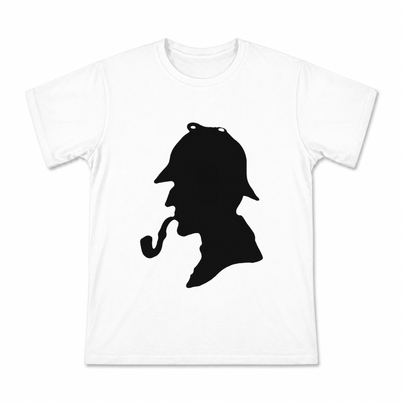 Sherlock Holmes Silhouette Men's Graphic T-Shirt on a white T-shirt.
