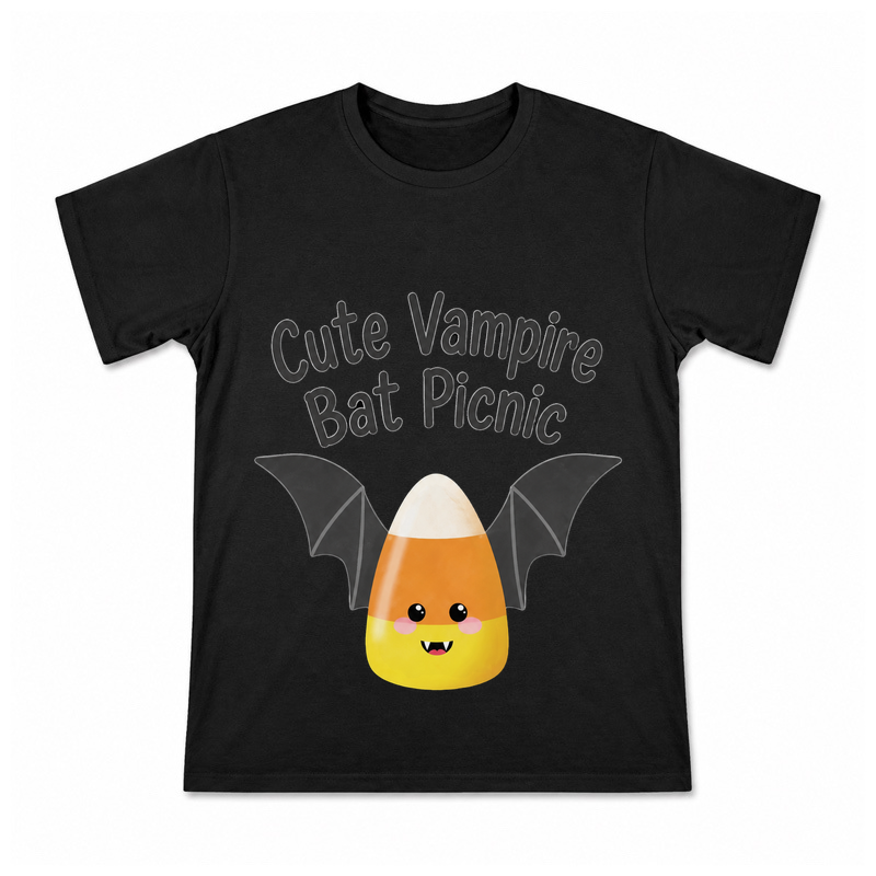 Cute Vampire Bat Picnic Men's Graphic T-Shirt on a black T-shirt.