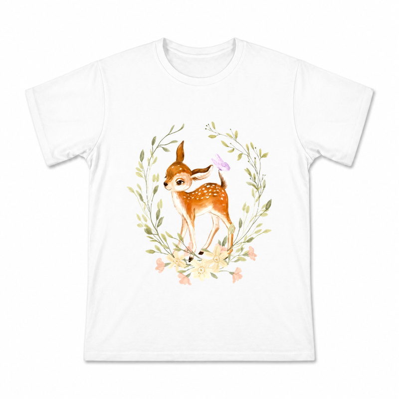 Bambi Fawn Floral Wreath Men's Graphic T-Shirt on a white T-shirt.