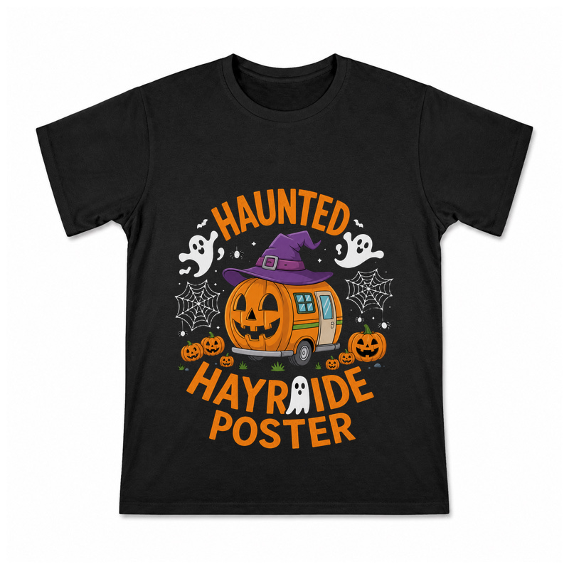 Haunted Hayride Poster Men's Graphic T-Shirt on a black T-shirt.