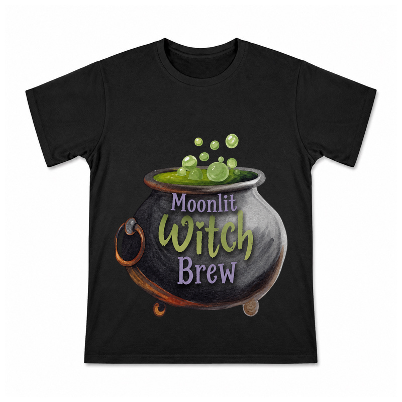 Moonlit Witch Brew Men's Graphic T-Shirt on a black T-shirt.