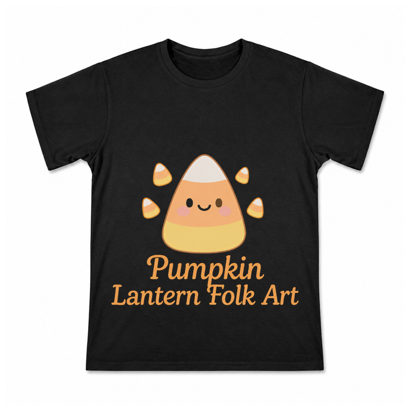 Pumpkin Lantern Folk Art Men's Graphic T-Shirt on a black T-shirt.