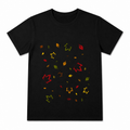 Maple Acorn Scatter Women's Graphic T-Shirt on a black T-shirt.