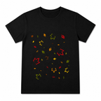 Maple Acorn Scatter Women's Graphic T-Shirt on a black T-shirt.