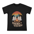 Friendly Monster Mash Men's Graphic T-Shirt on a black T-shirt.