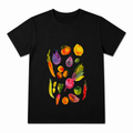 Hello Autumn Cornucopia Women's Graphic T-Shirt on a black T-shirt.