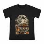 Ghostly Pumpkin Carousel Men's Graphic T-Shirt on a black T-shirt.