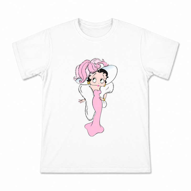 Betty Boop Pink Dress Men's Graphic T-Shirt on a white T-shirt.