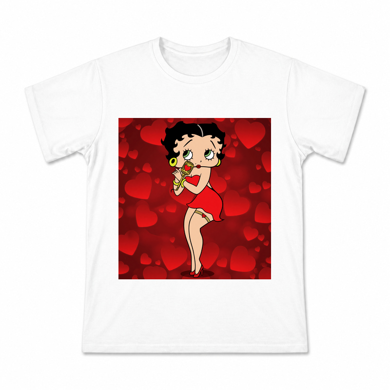 Betty Boop Red Heart Scene Men's Graphic T-Shirt on a white T-shirt.