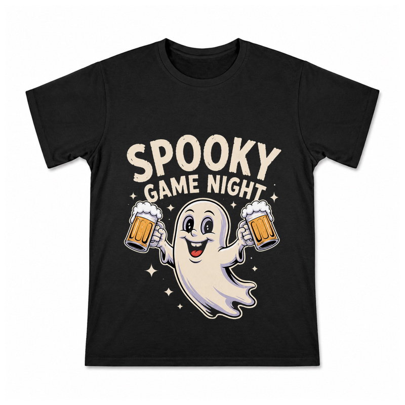 Spooky Game Night Men's Graphic T-Shirt on a black T-shirt.