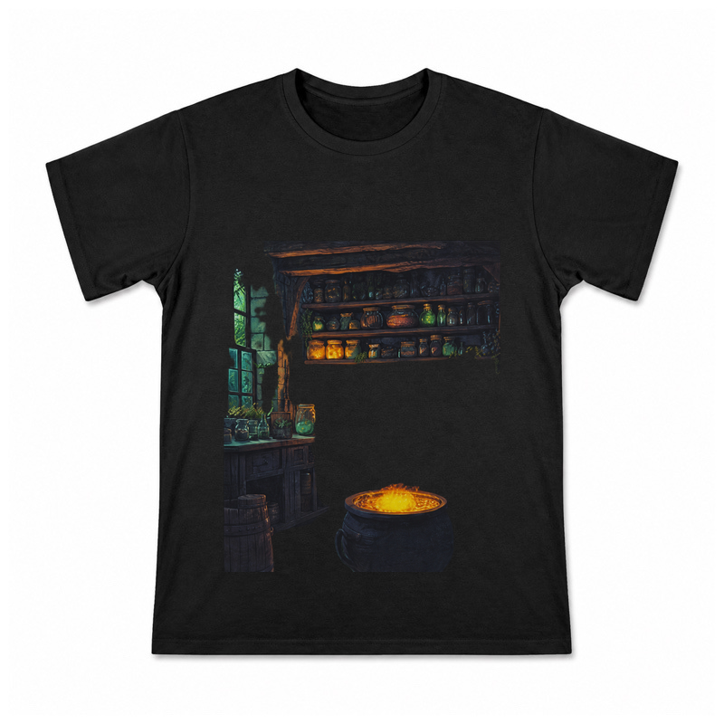 Retro Haunted Motel Sign Men's Graphic T-Shirt on a black T-shirt.