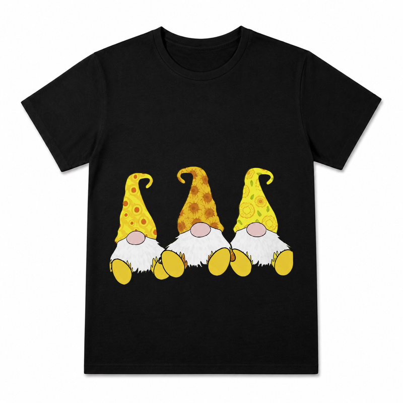 Cozy Acorn Cabin Women's Graphic T-Shirt on a black T-shirt.