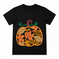 Rustic Scarecrow Sunrise Women's Graphic T-Shirt on a black T-shirt.