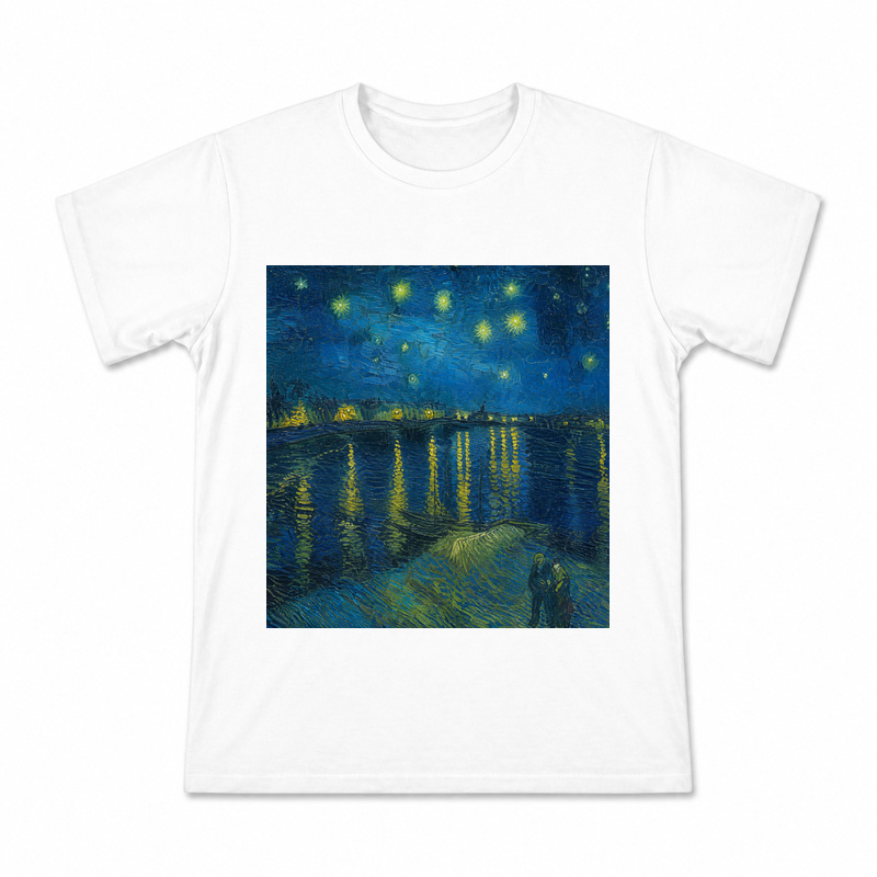 Starry Night River Lights Men's Graphic T-Shirt on a white T-shirt.