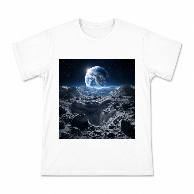 Earthrise Lunar Horizon Men's Graphic T-Shirt on a white T-shirt.