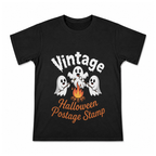 Vintage Halloween Postage Stamp Men's Graphic T-Shirt on a black T-shirt.